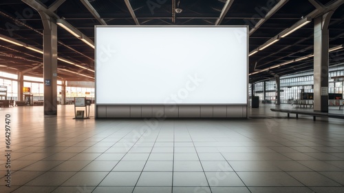 Blank billboard stands prominently in an airport setting, awaiting advertising content