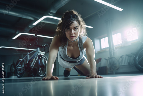 Fitness enthusiast showcases strength and flexibility. Fictional characters created by Generated AI.