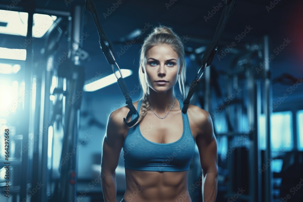 Fitness Model in the Gym. Fictional characters created by Generated AI. Fitness Model in the Gym. Fictional characters created by Generated AI.