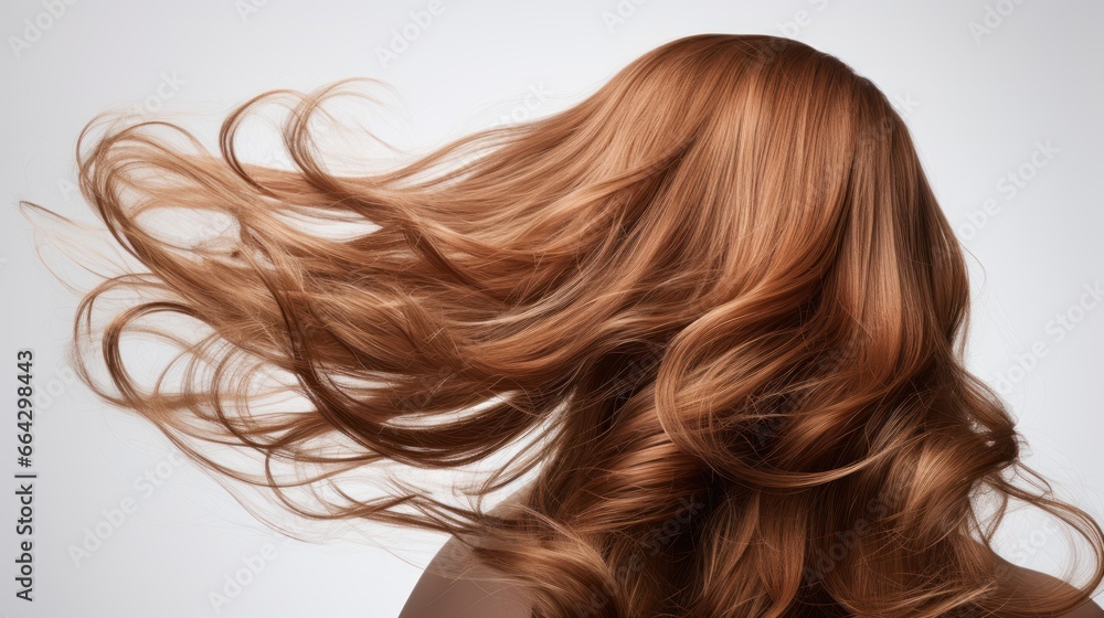Strands of lively hair float effortlessly against a pristine white background Strands of lively hair float effortlessly against a pristine white background