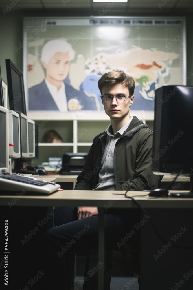 Technology Professional in Office Environment. Fictional characters created by Generated AI. Technology Professional in Office Environment. Fictional characters created by Generated AI.