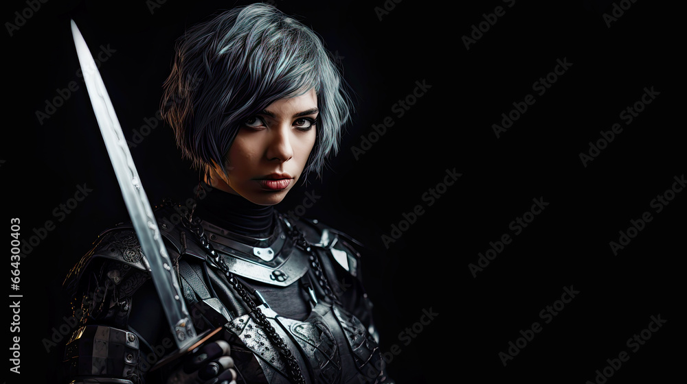 Female Assassin with Dagger. Generative AI, non-existent person. Female Assassin with Dagger. Generative AI, non-existent person.