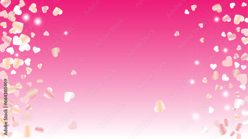 Realistic Background with Confetti of Hearts Glitter Particles. St. Valentine Day. Celebration pattern. Light Spots. Explosion of Confetti. Glitter Vector Illustration. Design for Banner.
