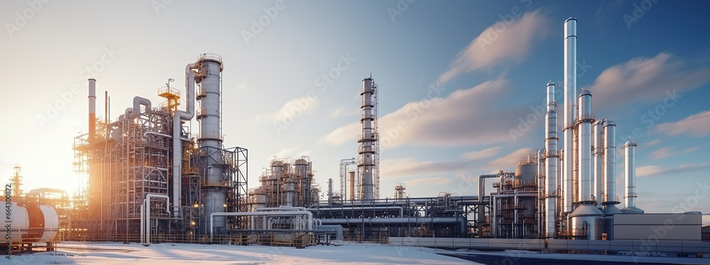 Fototapeta premium Oil refinery, petrochemical plant, petrochemical industry. Industrial background