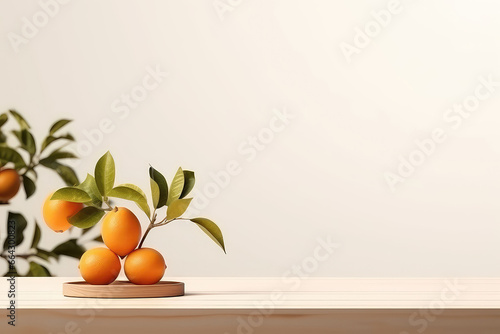 Wooden Table And Orange Trees Create Product Display