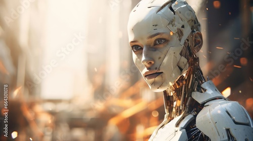 Portrait of a beautiful humanoid robot photo