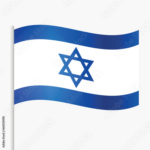 National waving flag of Israel on a flagpole in a flat style. Israeli flag icon emblem. Symbol, icon, emblem, banner, background