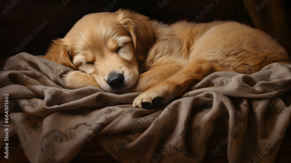 Depict an endearing scene of a puppy in a peaceful slumber, highlighting their irresistible charm even in the tranquility of sleep.