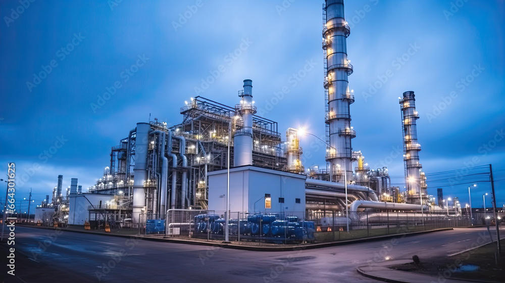 Obraz premium Oil refinery, petrochemical plant, petrochemical industry. Industrial background