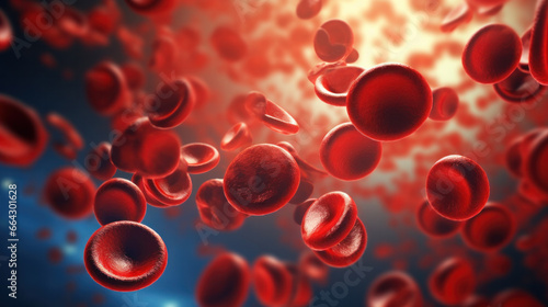 Macro streaming red blood cells flowing through artery.