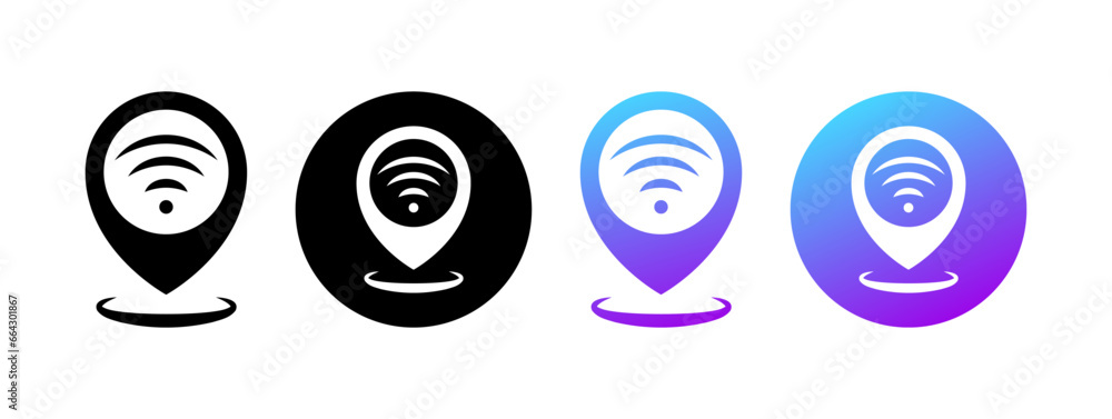 Wi-Fi location icons. Different styles, colors, Wi-Fi locations, Wi-Fi locations. Vector icons Wi-Fi location icons. Different styles, colors, Wi-Fi locations, Wi-Fi locations. Vector icons