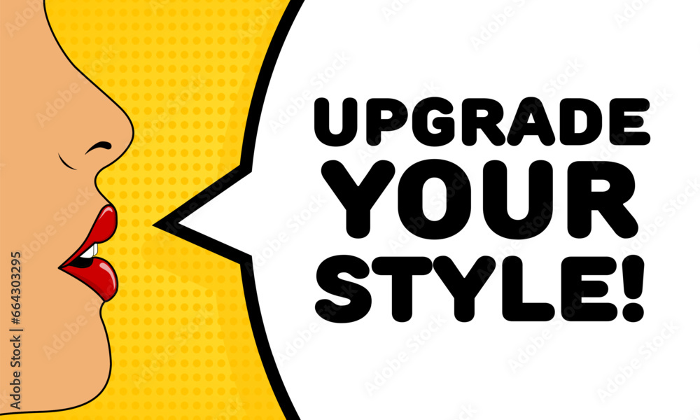 Upgrade your style sign. Flat, color, talking lips, upgrade your style sign. Vector icon
