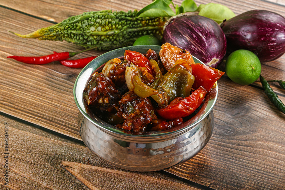 Asian cuisine - pork with chili sauce Asian cuisine - pork with chili sauce