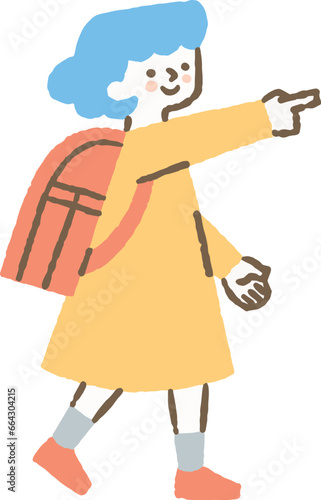 ランドセルを背負って指を差す女の子_色