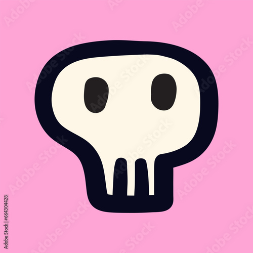 Cute simple skull. Design element for Halloween party. Funny design. Pink background. Illustration.
