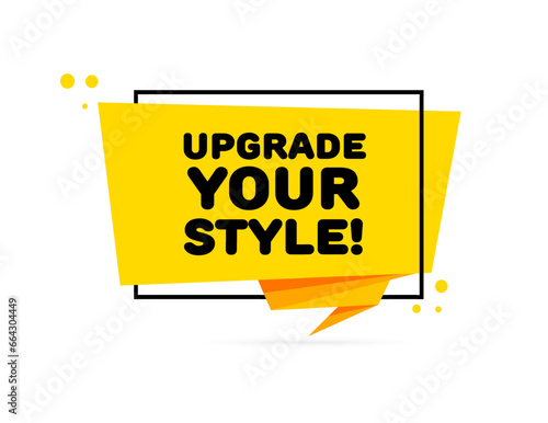 Upgrade your style sign. Flat, yellow, lightning sign, upgrade your style sign. Vector icon
