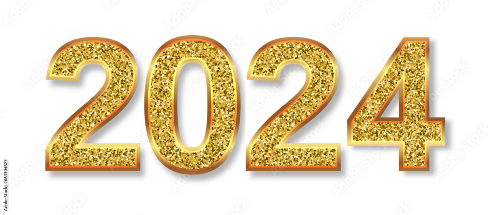 2024 numbers are gold glitter, swirling. Christmas symbol with soft shadow. 3D realistic illustration. Transparent background. Vector. 2024 numbers are gold glitter, swirling. Christmas symbol with soft shadow. 3D realistic illustration. Transparent background. Vector.