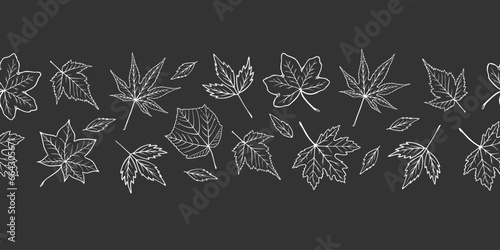 Border horizontal with maple leaves seamless on a gray background. Vector