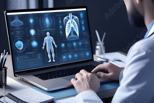 A Doctor Diagnose Treatment Lungs on Computer Screen, Analyse Patient Lung, Pneumonia photo