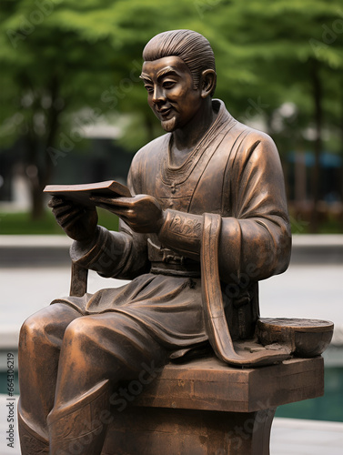 the man is sitting on the bench, in the style of social media portraiture, shang dynasty 
