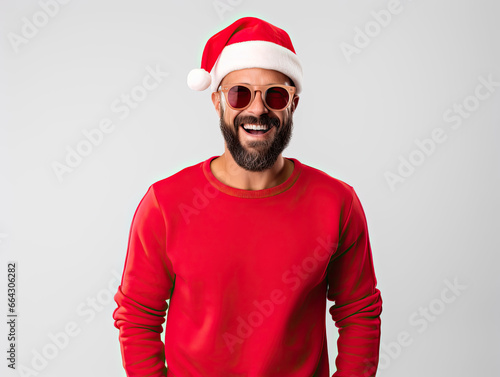 portrait of a man wearing santa hat