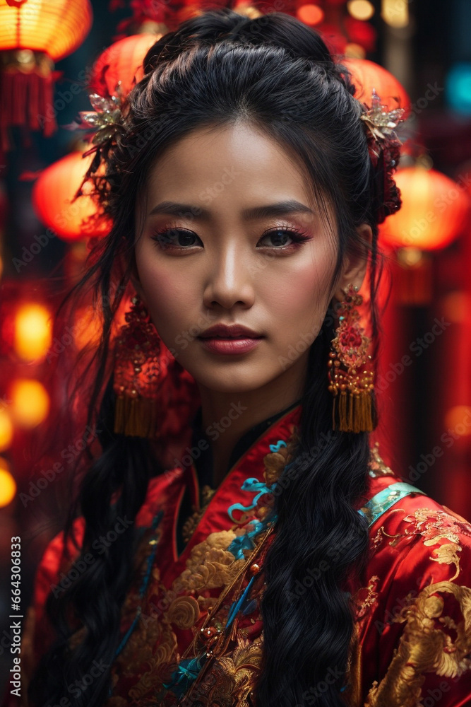 Portrait of a beautiful Chinese woman in traditional Chinese clothing, Chinese New Year concept. Portrait of a beautiful Chinese woman in traditional Chinese clothing, Chinese New Year concept.