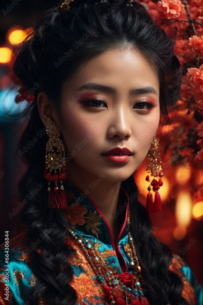 Portrait of a beautiful Chinese woman in traditional Chinese clothing, Chinese New Year concept. Portrait of a beautiful Chinese woman in traditional Chinese clothing, Chinese New Year concept.