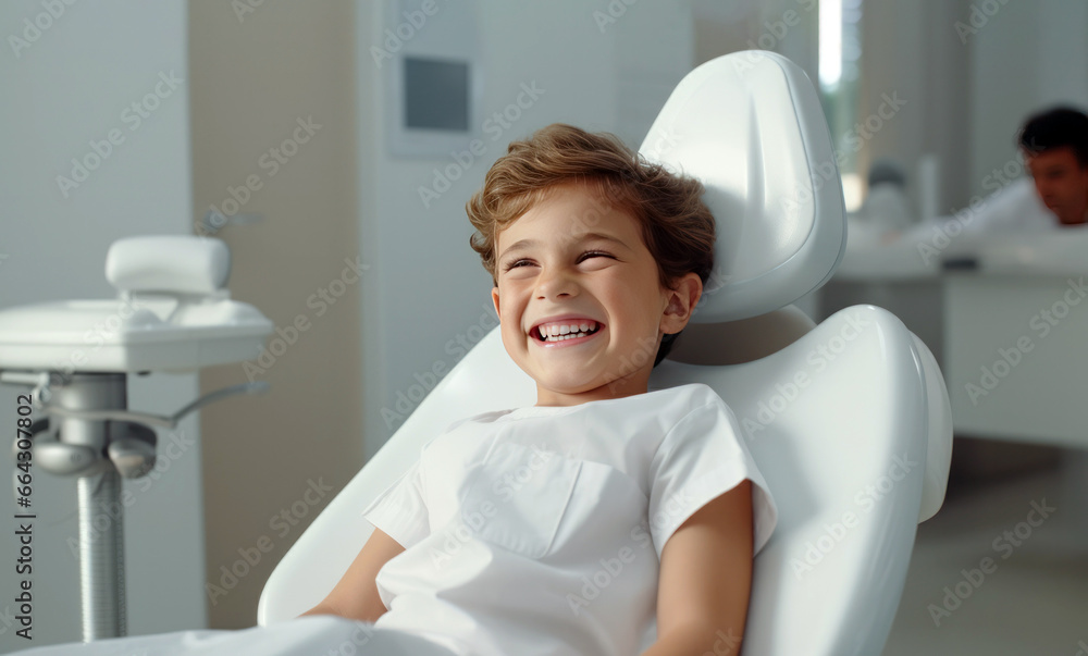 Fototapeta premium kid smiling on a dental chair