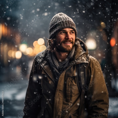 Man on the street in winter