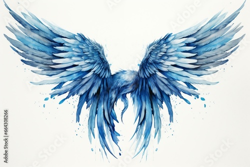 Blue watercolor wings representing freedom. Generative AI