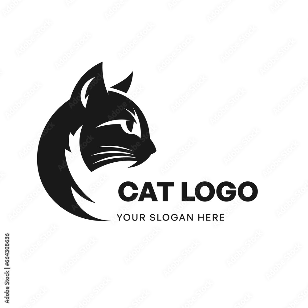Cat logo vector template emblem symbol. Head icon design isolated on white background. Modern black and white illustration. Simple minimalistic silhouette design for logo, tattoo and t-shirt print Cat logo vector template emblem symbol. Head icon design isolated on white background. Modern black and white illustration. Simple minimalistic silhouette design for logo, tattoo and t-shirt print