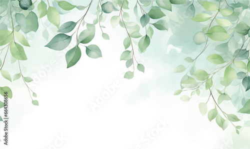 watercolor background, texture, frame, green leaves