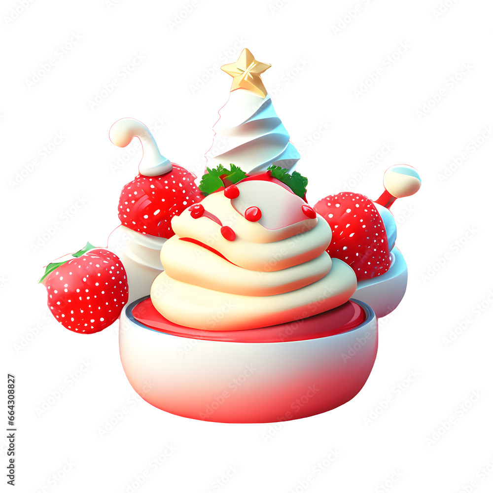 Christmas cake on white ,Desserts for celebration, strawberry cookies 3d.