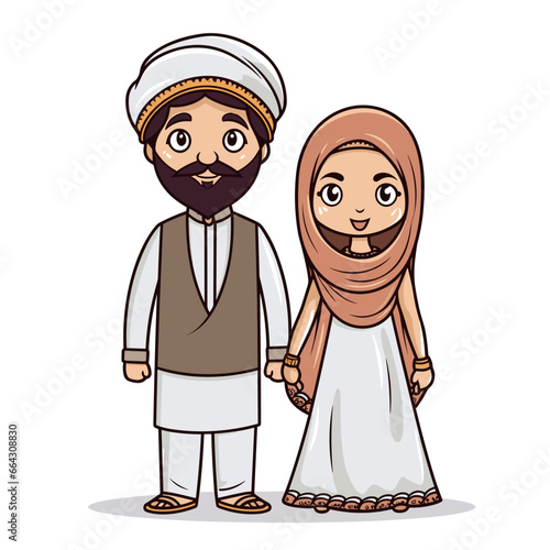 Indian couple hand-drawn comic illustration. Indian couple. Vector doodle style cartoon illustration. generative ai