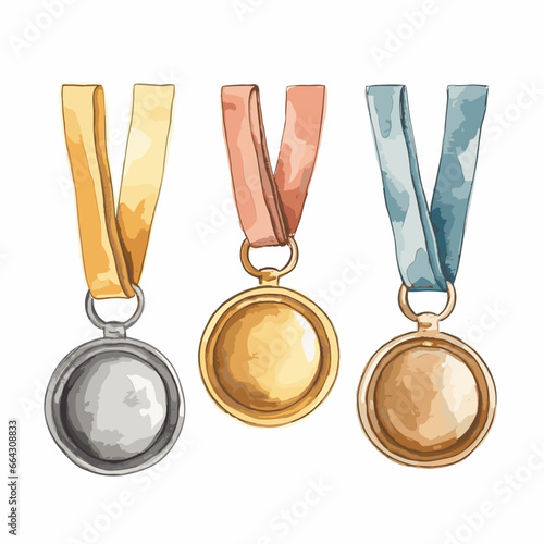 Golden silver bronze madal hand-drawn comic illustration. Medals. Vector doodle style cartoon illustration. generative ai