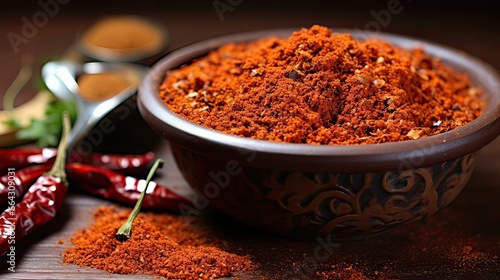 Fiery Aleppo pepper enriches culinary creations with an inviting aroma and a layer of flavor complexity. Culinary enrichment, versatile seasoning, aromatic depth, natural spice. Generated by AI. photo