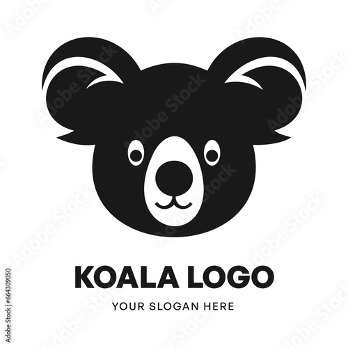 Koala logo vector template emblem symbol. Head icon design isolated on white background. Modern black and white illustration. Simple minimalistic silhouette design for logo, tattoo and t-shirt print photo