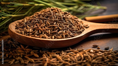 Fragrant caraway seeds enrich culinary delights with an inviting aroma and a layer of flavor complexity. Culinary enrichment, versatile seasoning, aromatic depth, natural spice. Generated by AI.