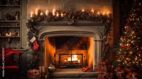 Christmas Mantel and Fireplace Decor Ideas. Cozy home Mantel and Fireplace decorations with luscious garlands, warm candles, and hanging stockings.