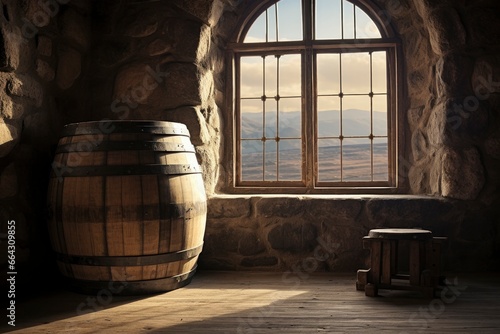 Barrel in an ancient castle beside the window. © FurkanAli
