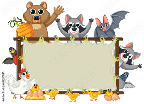 Cute Animals Around Canvas Frame Banner