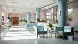 Minimalist Hospital hallway,bright reception waiting room clinic lobby, clean hospital reception with the chair, living room interior. Illustration