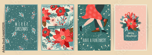 Christmas and Happy New Year illustration for cards and other use. Trendy retro style. Vector designs