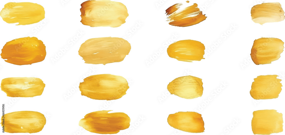 a set of gold paint strokes, Gold brush gold, white background a set of gold paint strokes, Gold brush gold, white background