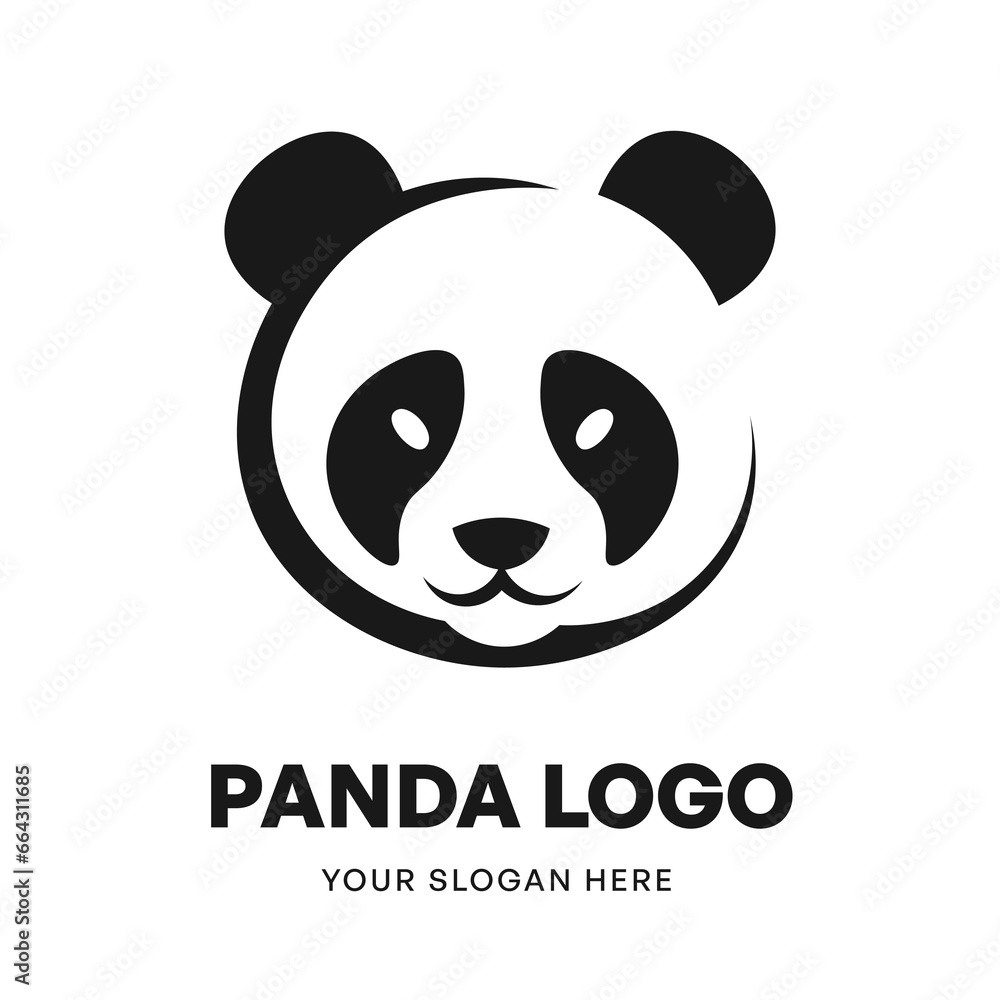 Panda logo vector template emblem symbol. Head icon design isolated on white background. Modern black and white illustration. Simple minimalistic silhouette design for logo, tattoo and t-shirt print
