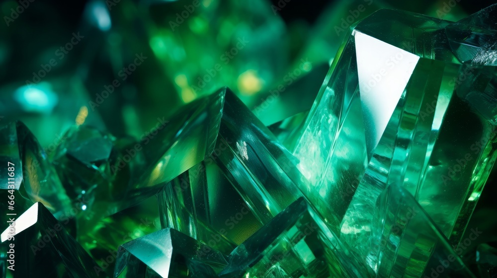 Obraz premium Close up of cut crystal in mysterious emerald light.Magic shiny background.Abstract