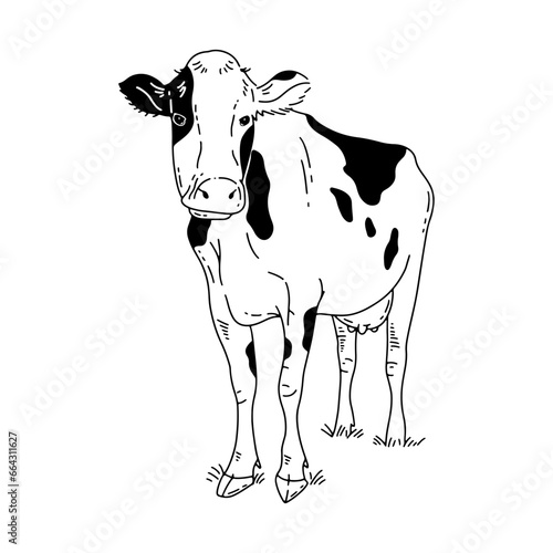 Outline illustration of cow. Hand drawn animal illustration.
