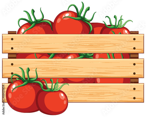 Isolated Wooden Crate Filled with Fresh Tomatoes