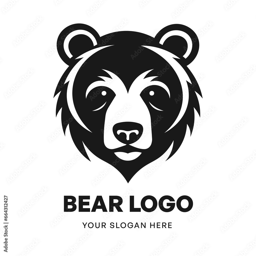Bear logo vector template emblem symbol. Head icon design isolated on white background. Modern black and white illustration. Simple minimalistic silhouette design for logo, tattoo and t-shirt print Bear logo vector template emblem symbol. Head icon design isolated on white background. Modern black and white illustration. Simple minimalistic silhouette design for logo, tattoo and t-shirt print