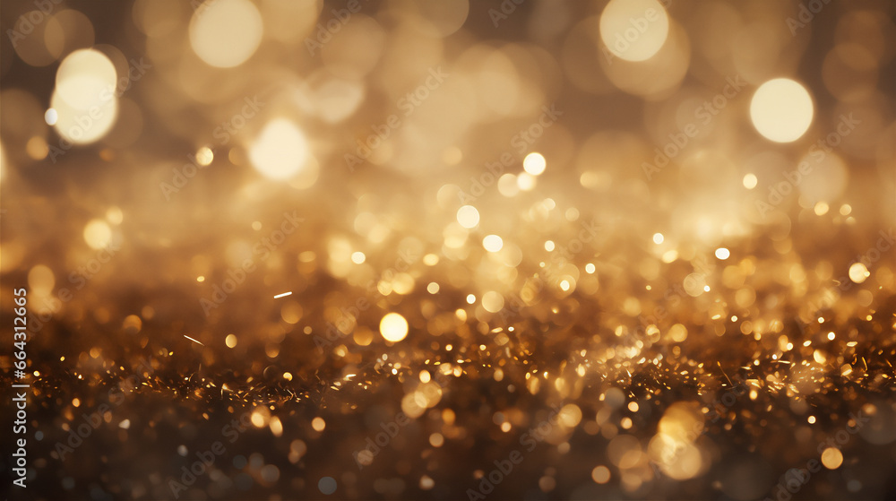 Golden Particles and Sprinkles for Christmas celebration including  shiny golden lights. Ai generative. 